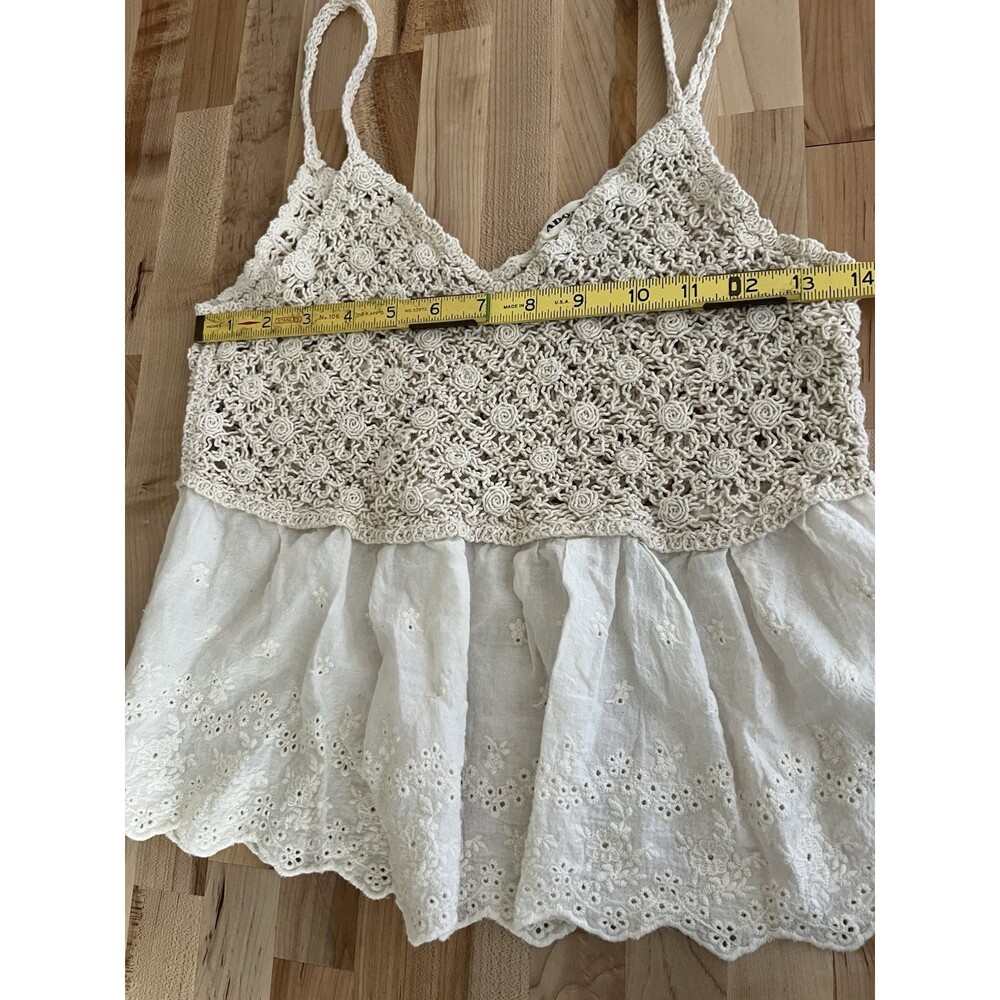 Women's Sleeveless Crop Camisole Tank Crochet Lace 100% Cotton Boho Festival S/M - Picture 6 of 7